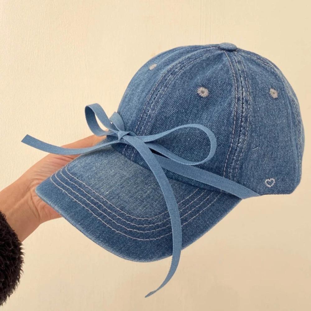 Practical Denim Baseball Caps Breathable Windproof Women's Hats Sunshade Bow Knot Peaked Cap