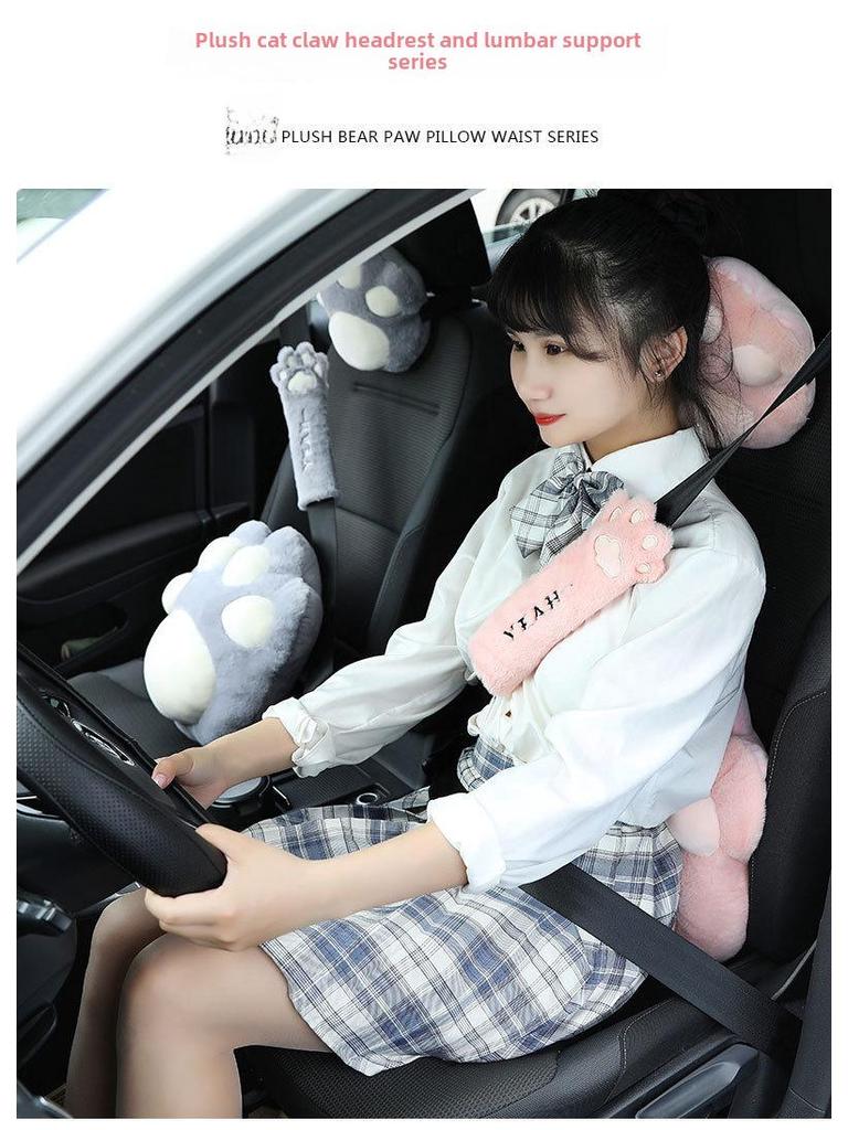 Cute Cat Paw Car Neck and Lumbar Support Headrest Pillow - Plush Backrest Decoration
