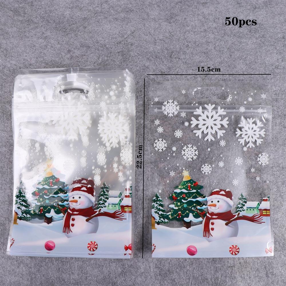50/100Pcs Plastic Christmas Snowman Cookie Bags Transparent Thickened Candy Packaging Bags Snowman Snowflake Pattern