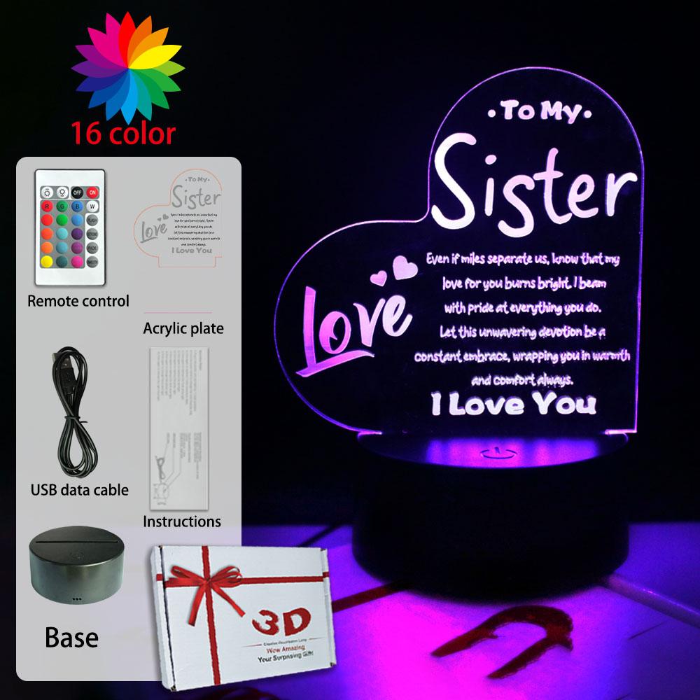 My Best Friend Heart Night Light LED Lamp Touch Remote Room Decor with Inspiring Quote USB/Battery Powered Friendship MOM Gifts