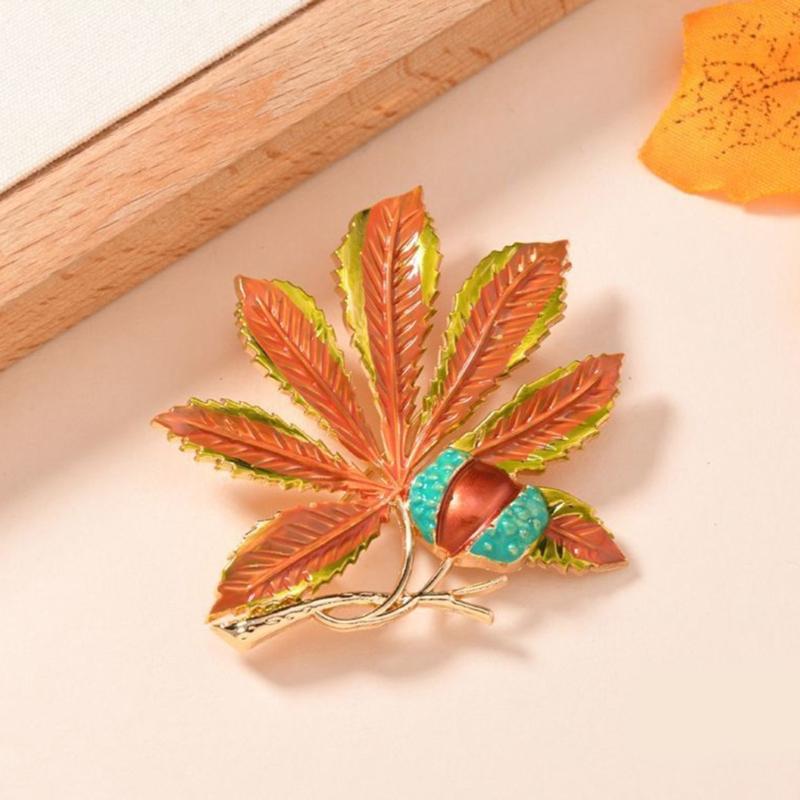 Vintage Style Enamel Autumn Leaf Brooch Handcrafted with User Friendly Materials for Fashionable Women and Nature Lovers