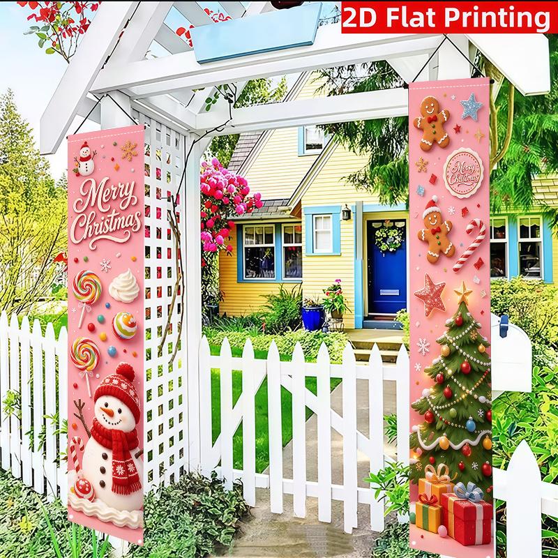 2D Flat, 2D Flat - 2D Flat, 2D Flat - 2D Flat 2pcs (11.8 X 70.8 Inches / 30 X 180 Cm) Party Banners. Banners, Polyester Material, Pink Christmas Snowm