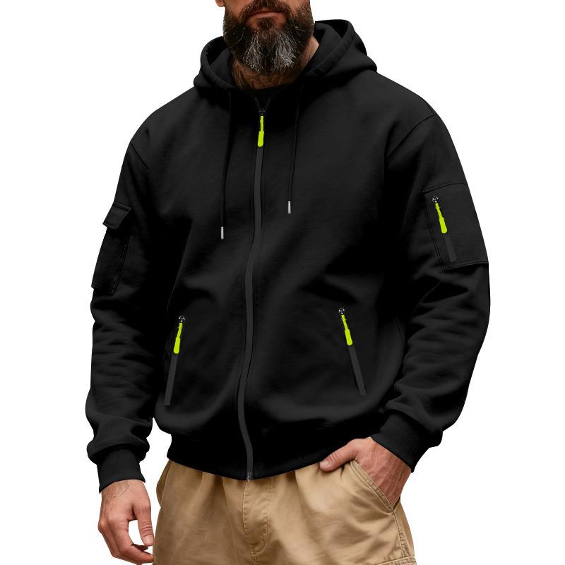 Herren Kapuzen-Arbeitskleidungs-Sweatshirt mit Reißverschluss, gefüttert mit Fleece, lockere Passform, für Pendler, für Herbst und Winter