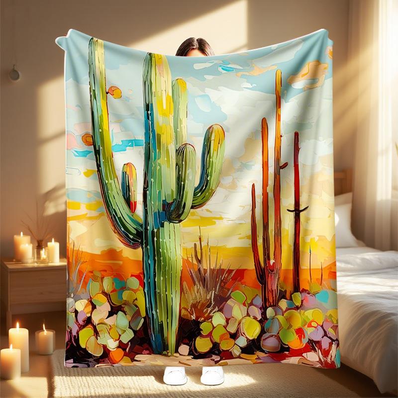 

Desert cactus pattern Flannel printed blanket suitable for all seasons suitable for living room office sofa and travel 180x250CM 75x90cm