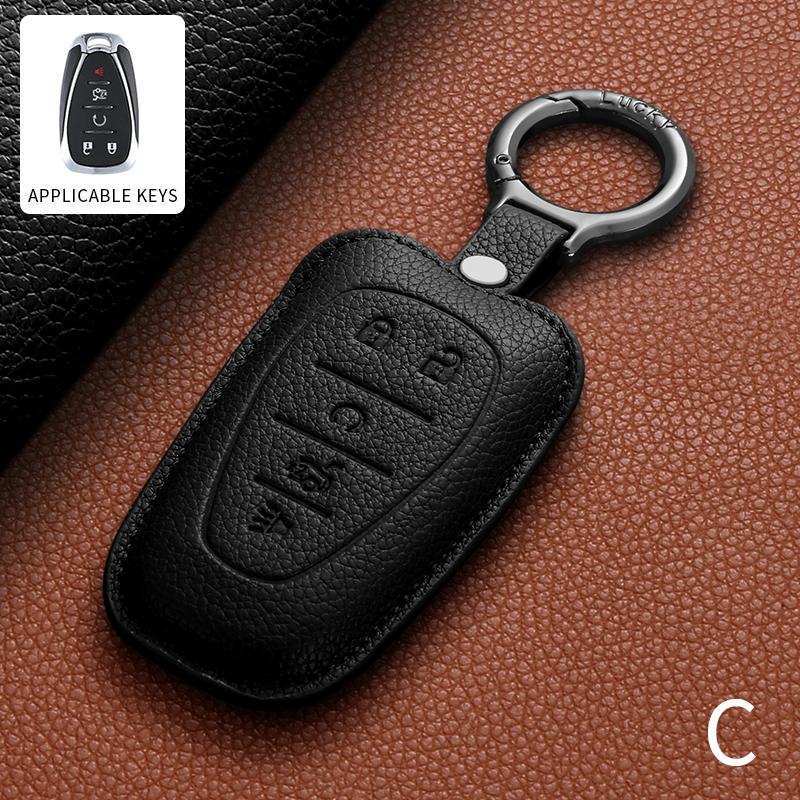 Leather Car Smart Remote Key Case Cover For Chevrolet 2017-2022 Chevy Malibu Camaro Cruze Traverse Spark Sonic Volt Bolt Equinox