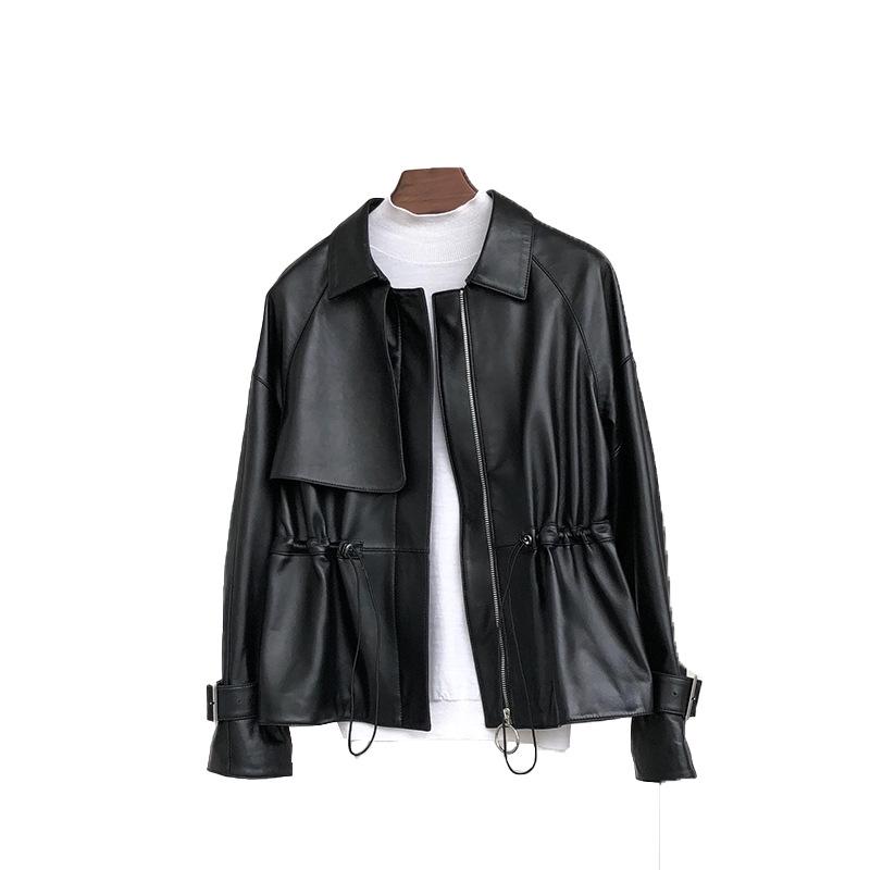 2023 Women’s Slim Genuine Leather Motorcycle Jacket – Short, High-Waisted Sheepskin for Spring/Autumn