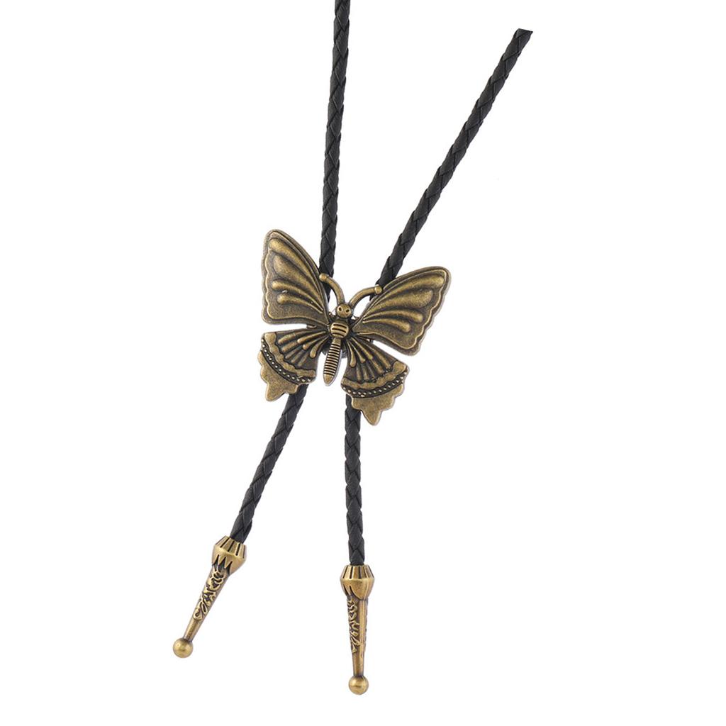 Vintage Adjustable Leather Cord Bolo Tie With Alloy Butterfly Pendant Jewelry Necklace For Western Fashion Enthusiasts