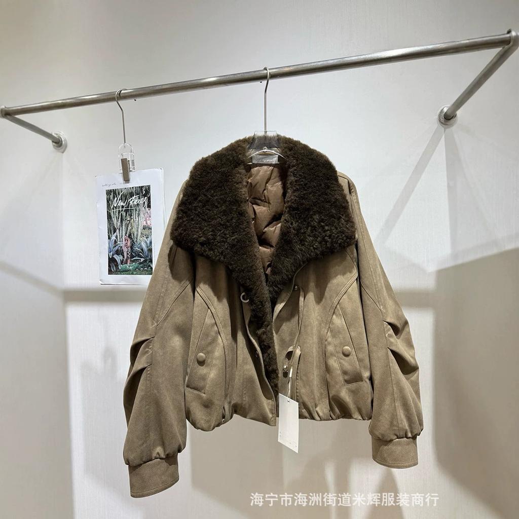 New Haining Fur Integrated Parker Down Jacket Women's Big Fur Collar Short White Goose Down Jacket Winter