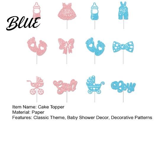 Glitter Paper Baby Theme Picks 12Pcs Boy Girl Birthday Cake Toppers Themed Cupcake with Party Supplies Bottle Stroller Bow Suit Cardboard