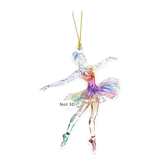 Sparkling Ballerina Christmas Ornament 2D Acrylic Hanging Decor for Tree Car Mirror Home Display Festive Dance Figure