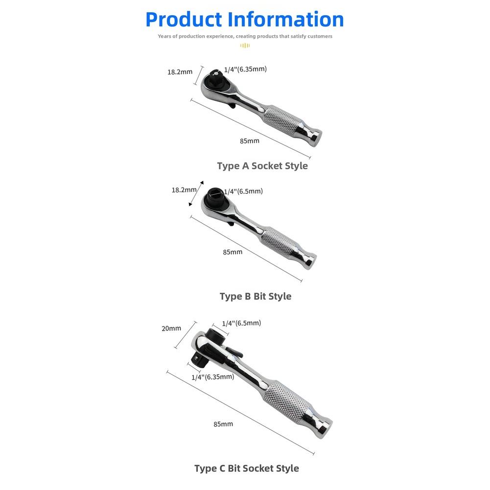 Dual Head 1/4 Inch Ratchet Wrench with 72 Tooth Quick Release Reversible Action and For MINI Ratchet System Integration