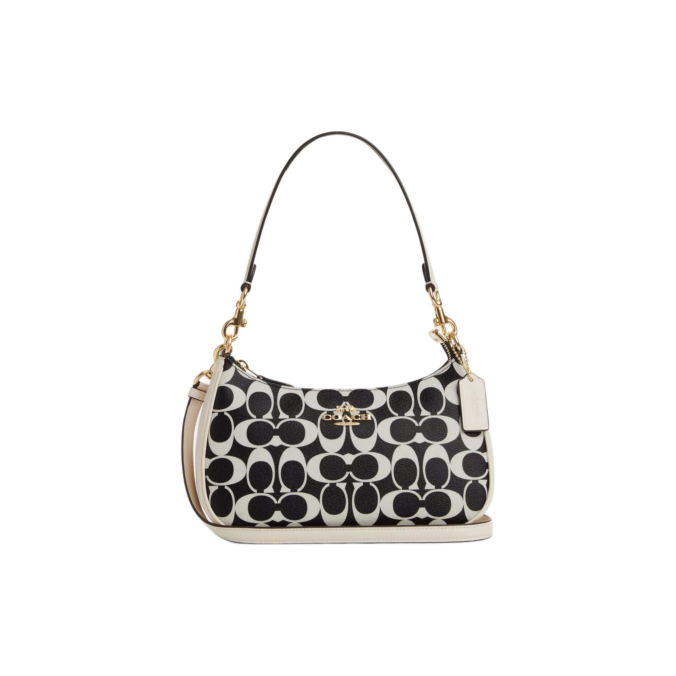 

Coach Signature Monogram Canvas Leather Hobo Shoulder Bag With Gold Hardware For Women Daily Use Basic Set (Bag+Dust Bag)