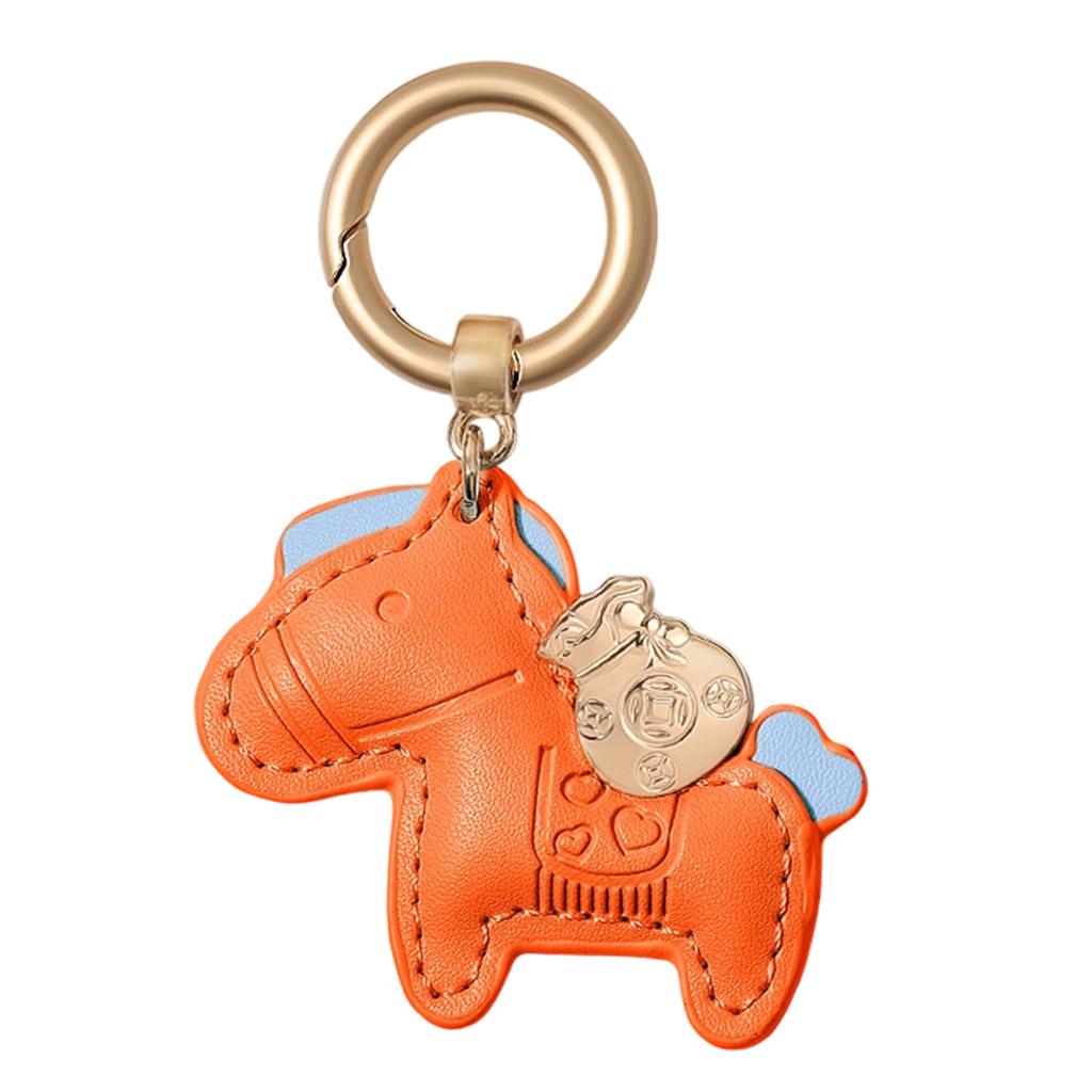 Leather Keychain With Horse Charm For Bringing Wealth And Luck Handmade Keyring Charm for Travel and Work