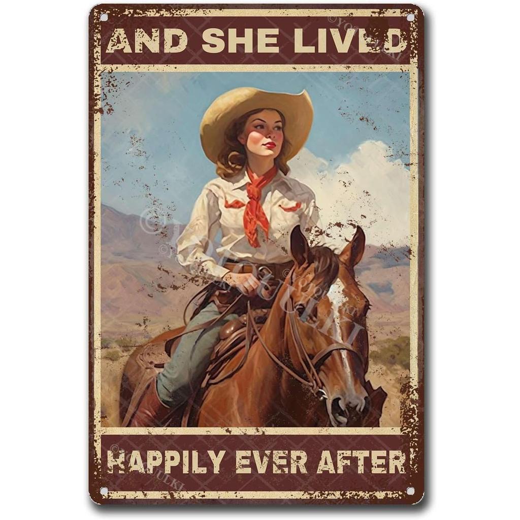 Vintage Cowgirl Metallschild Retro Westlich Reiten Zitat Blechschild für Heimbar Bauernhaus Dekoration Das Leben ist Hart Spirituell Wi