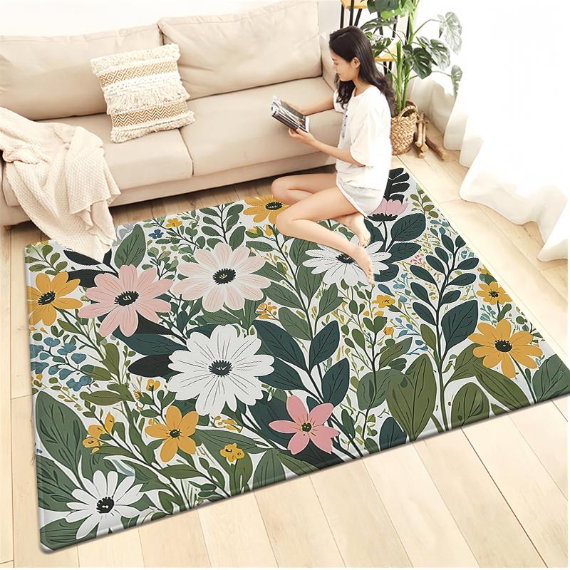 Kids Floral Cartoon Area Rug – Small Non-Slip Play Mat, Soft Floor Carpet for Bedroom Playroom Children's Room Decor