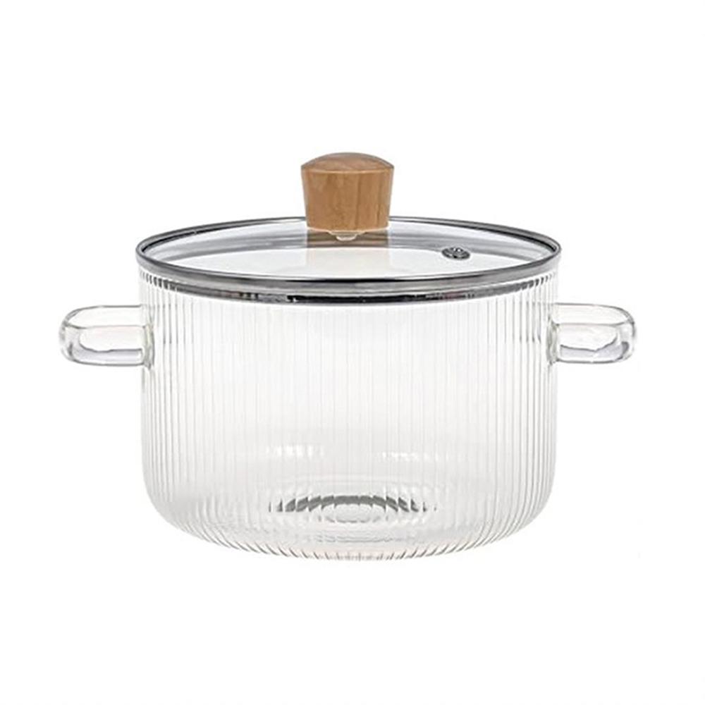 1.6L Double Ear Striped Glass Pot Easy Cleaning Soup Heating Pot Kitchen Accessoires