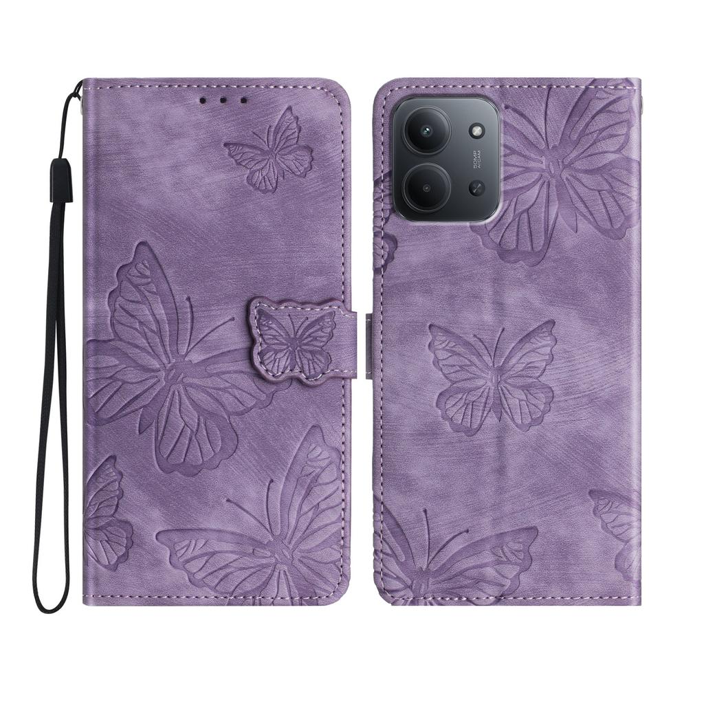 For Xiaomi Redmi 15C 4G (Global) (171mm) Case Butterfly Design Flip Wallet Leather Phone Cover Skin-Touch
