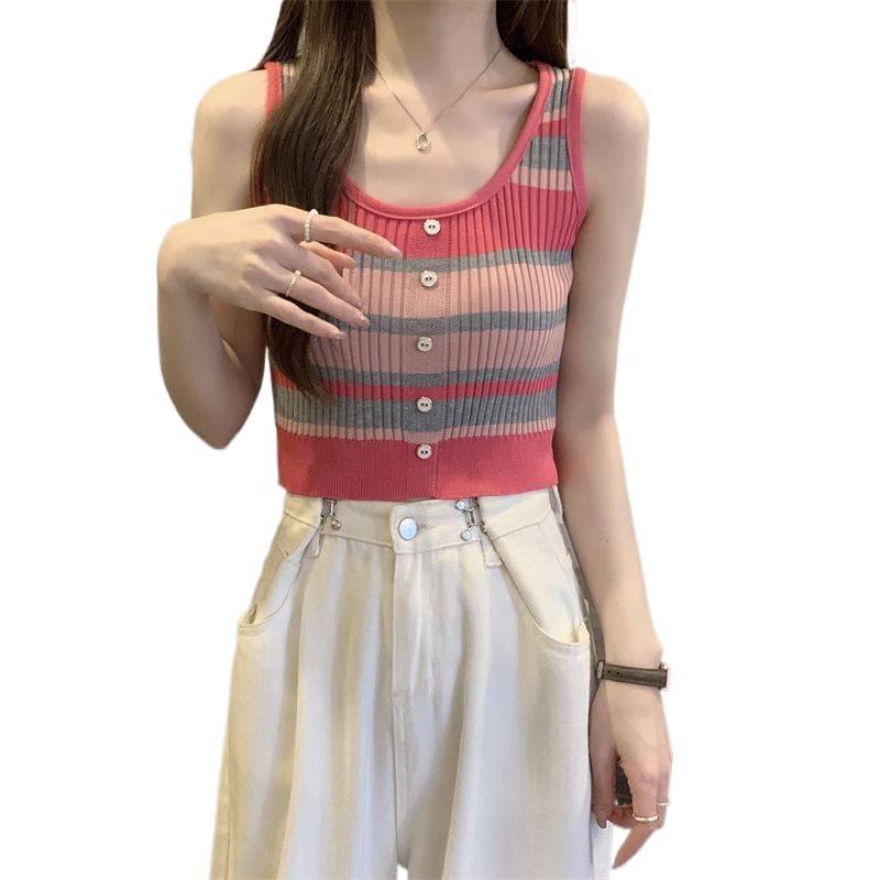 Damen Retro Gestreifte Eng Gestrickte Trägerlos-Bluse - Schmeichelndes Sommer-Design