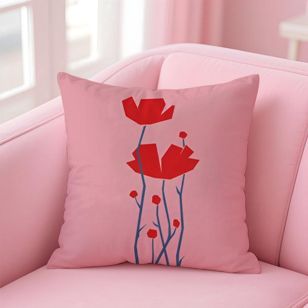 Colorful Flower Illustration Print Art Cushion Cover Pillowcase Short Plush Invisible zipper Room Sofa Cushion Cover