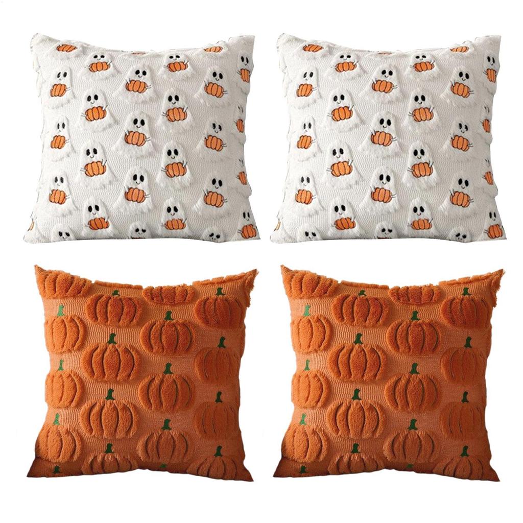 2Pcs Halloween Decoration Throw Pillow Cover Pumpkin Ghost Quilting Plush Autumn Thanksgiving Harvest Home Living Room Decor
