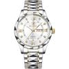 Men's Waterproof Luminous Watch Stainless Steel Round Dial Calendar Function White Dial Large Face Gift