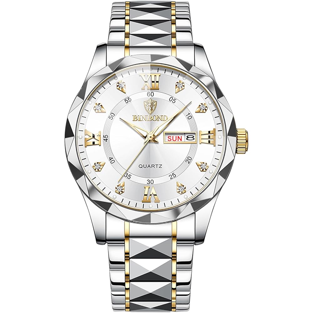Men s Waterproof Luminous Watch Stainless Steel Round Dial Calendar Function White Dial Large Face Gift