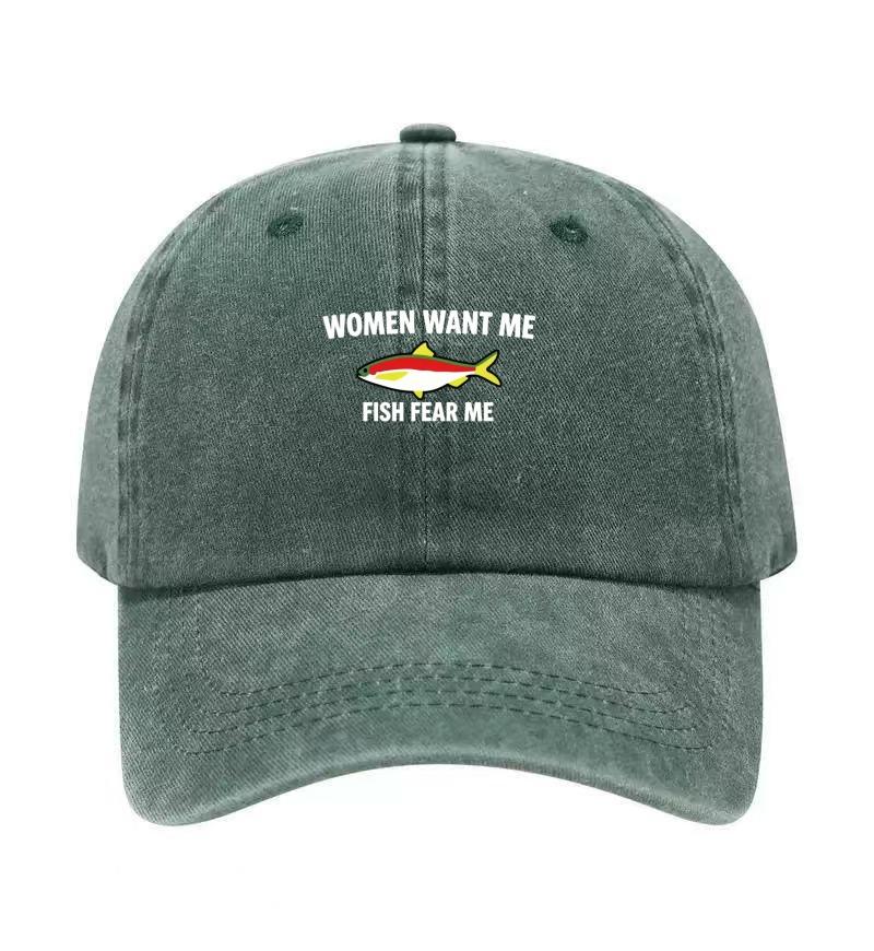 Fische fürchten mich Aufdruck Gewaschene Baumwolle Verstellbare Baseballkappe Klassische Snapback Papa-Hut Atmungsaktiver Hut Golf Angeln Outdoor Sonnenschutzmütze