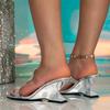 Fashion Eilyken Fashion Design Crystal Wedges High Heels Women Slippers Shoes Summer Square Toe Party Dress Zapatos De Mujer