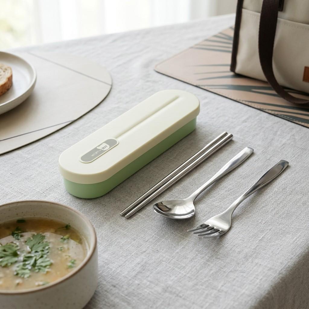Portable Stainless Steel Cutlery Silverware Set Spoons Forks Chopsticks Tableware with Organizer Case Kids Travel School Lunch