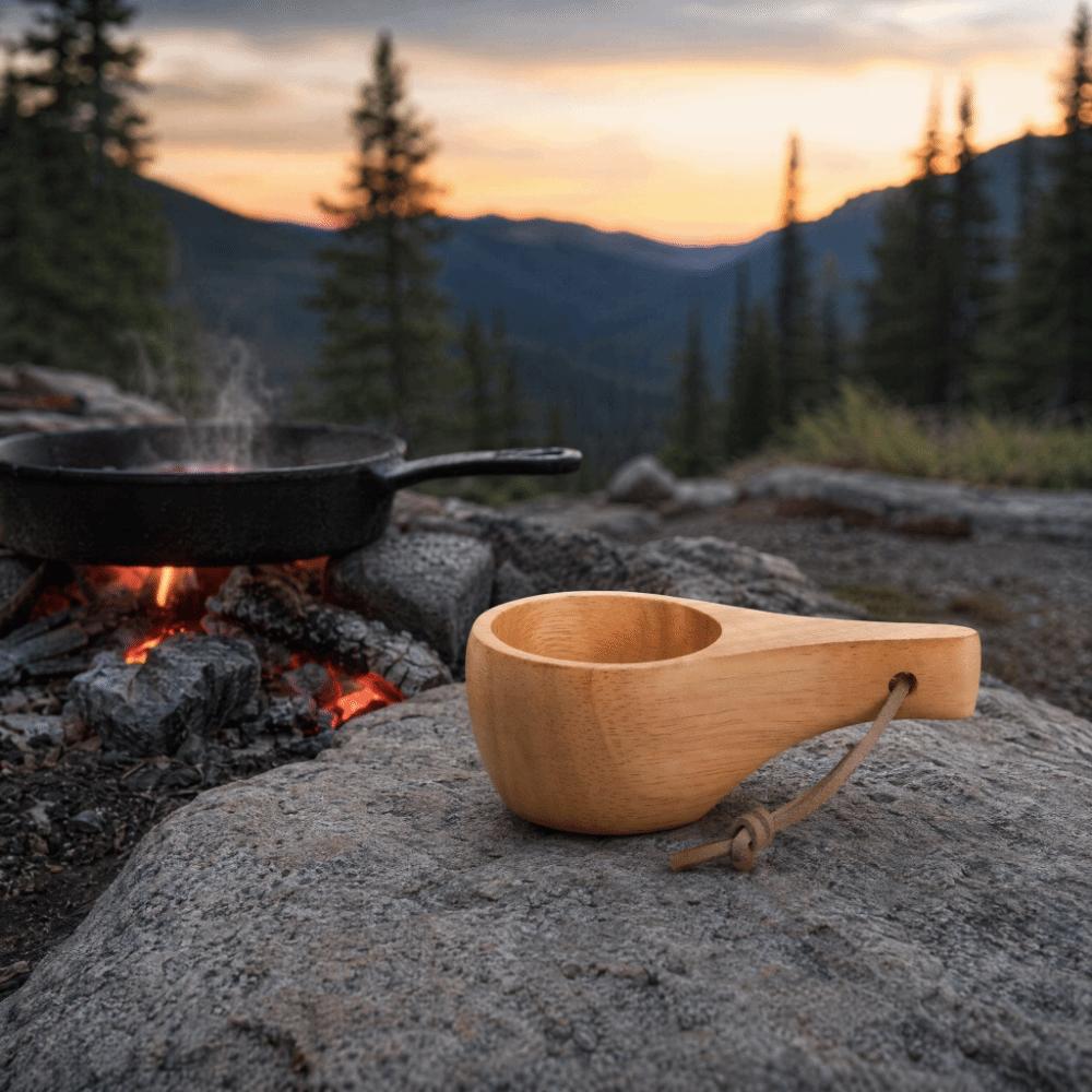 Kaffeetasse aus Kautschukholz, nordischer Stil, Holztasse, Wikinger-Kaffeetasse, tragbare Holztasse für Partys