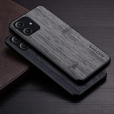 Case for Redmi 12 5G 4G Funda Bamboo Wood Pattern Leather Phone Cover Luxury Coque for Xiaomi Redmi 12 Case Capa