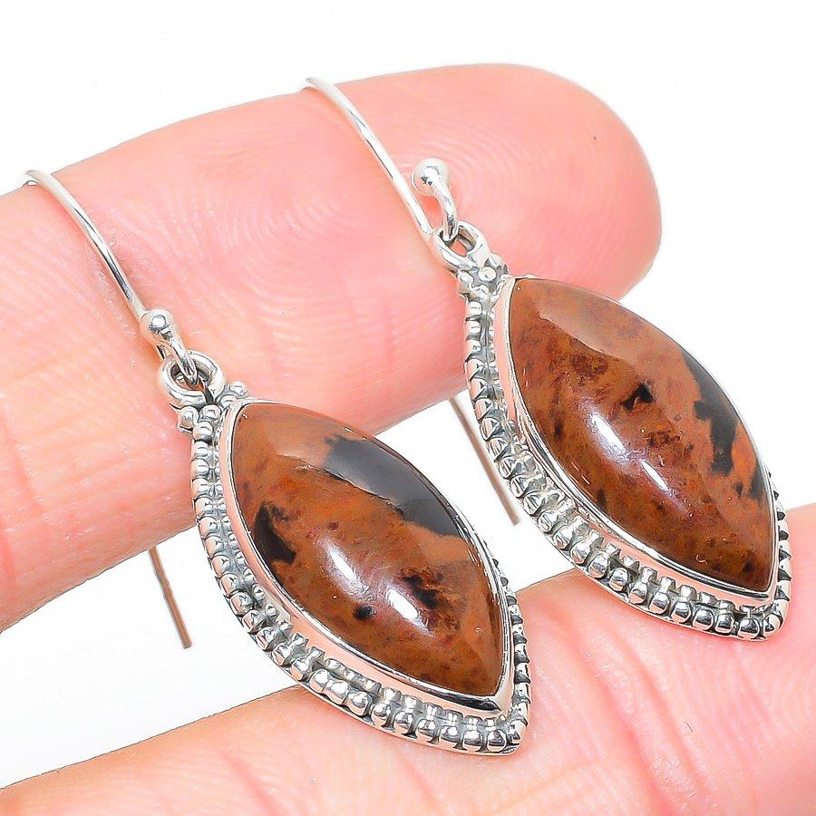 Natural Mahogany Obsidian Gemstone 925 Solid Sterling Silver Earring 1.50" E5l15