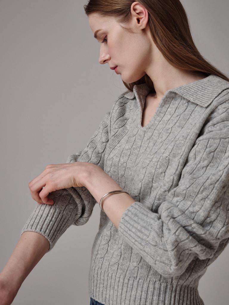 Saengleogsyu Cable Collar Knit Gray
