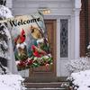( ) 1pc, Red Bishop'S Garden Flag Welcome Winter, Rural Quotation Red Bird House Courtyard Flag, New Year'S Outdoors Holly Retro Outdoor Decoration,Do