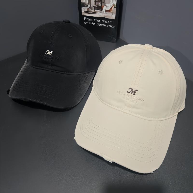 Spring and summer big head circumference embroidery letter M baseball hat versatile wide brim showing small holes in the face peaked cap