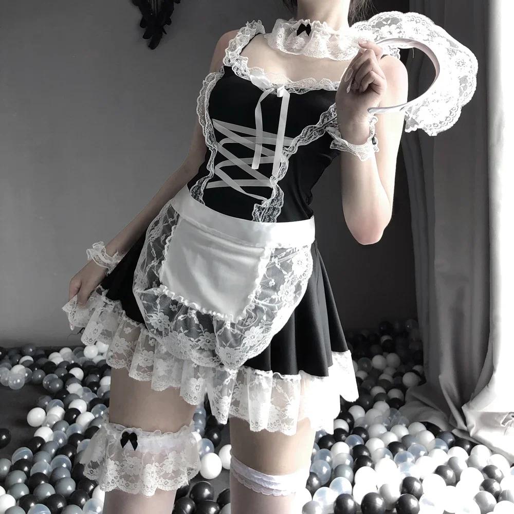 Porno Women Sexy Lingerie Maid Dress Uniform Anime Cosplay Costumes Servant Apron With Panties set Lolita Exotic Clothing