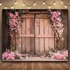 Rustic Pink Floral Barn Door Tapestry, Wedding Background Cloth, Party Backdrop