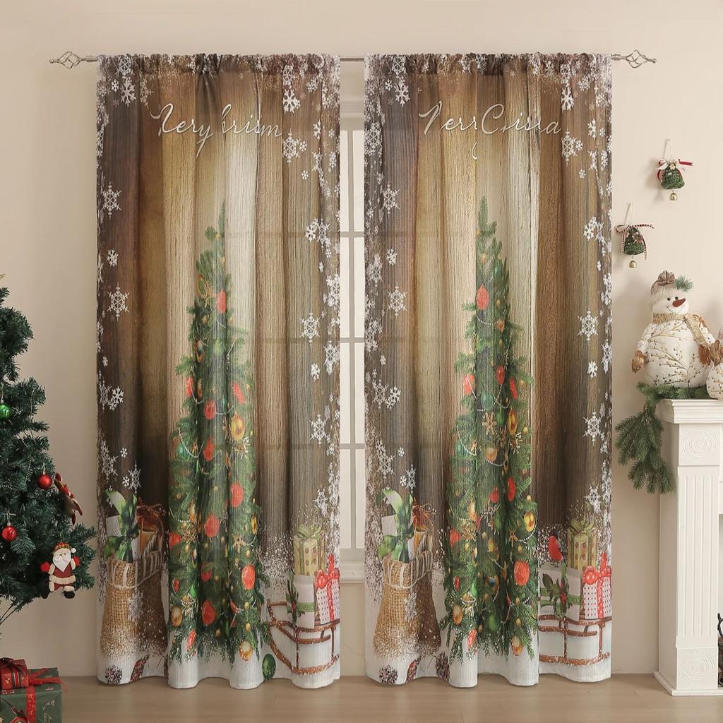 Christmas Curtains 82 Inch Winter Bedroom Window Drapes Tree Xmas Curtains for Living Room