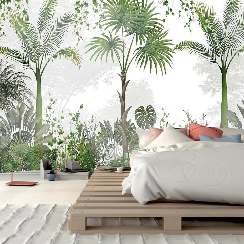Tropical Green Plant Tapestry: Palm Leaf and Rainforest Jungle Wall Art for Bedroom, Bedroom or Office Decoration At Home.