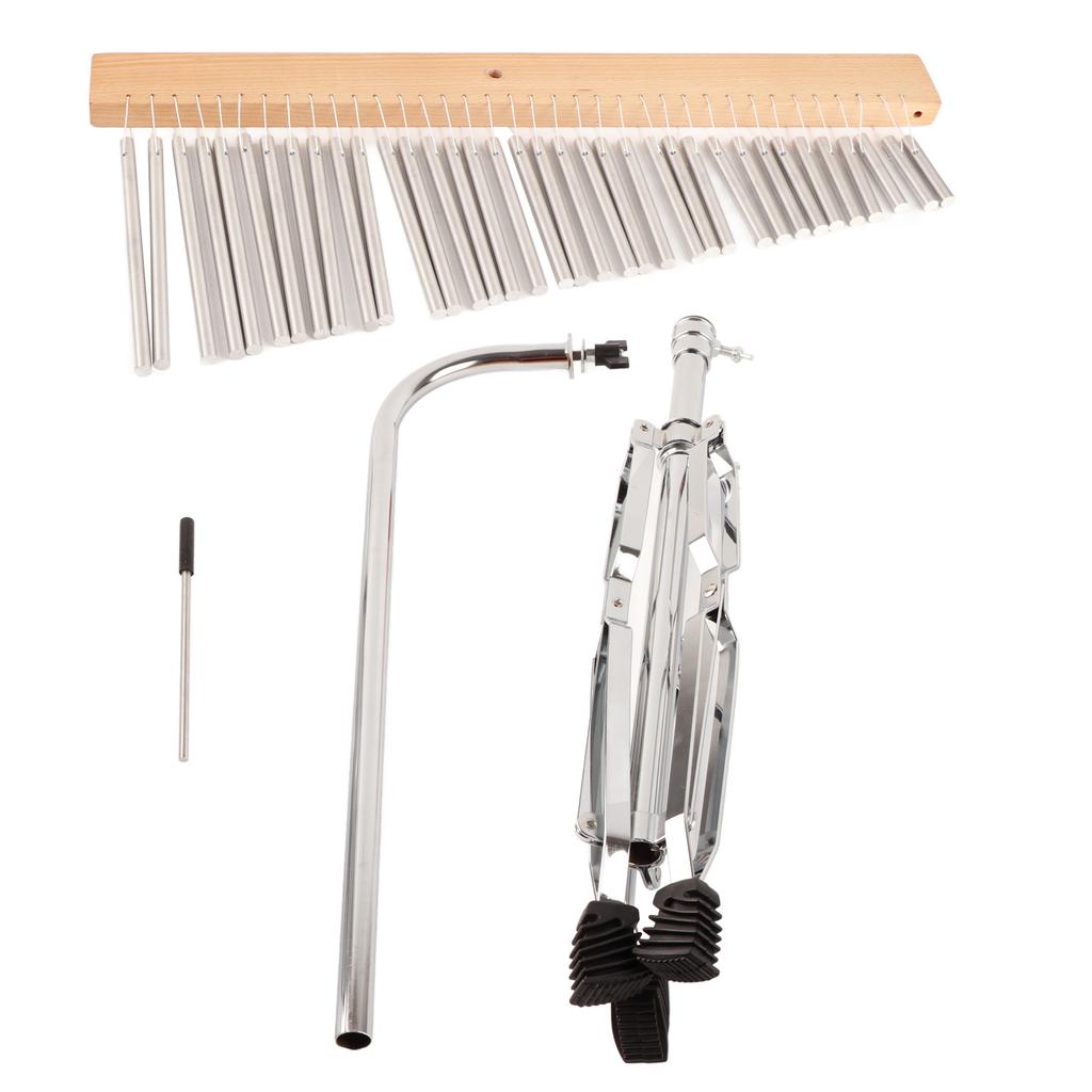 Aluminum Alloy Wind Chime with Wood Base Silver Color and Tripod Stand 36 Tones Wind Bell