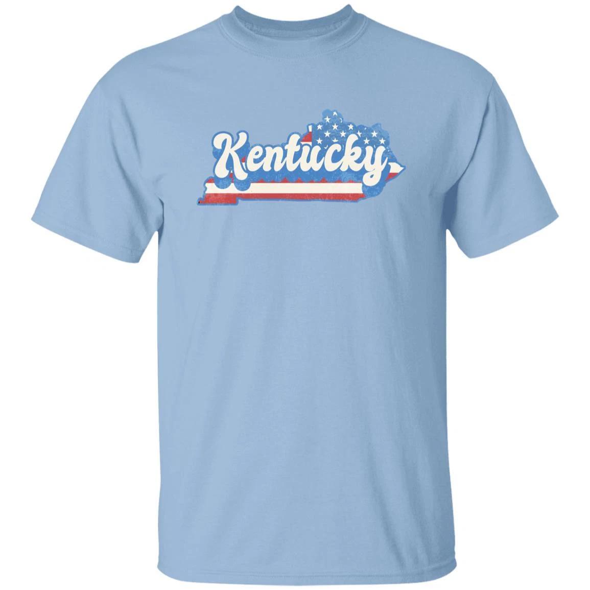 Kentucky US flag Unisex T-Shirt American patriotic KY state tee White Ash Blue 4XL