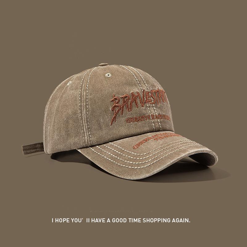 American Retro Baseball Cap Trendy Brand Women Summer Sun Protection Wash Old Soft Top Embroidered Sun Baseball Cap Men