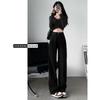 Women's High Waist Black Straight-Leg Jeans, Slimming Summer 2024 Thin Style, Small Size, Floor-Length.