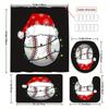 Baseball-Themed Christmas Shower Curtain Set With 12 Hooks - Polyester, Non-Slip Bath Mat, U-Shaped Toilet Mat & Lid Cover