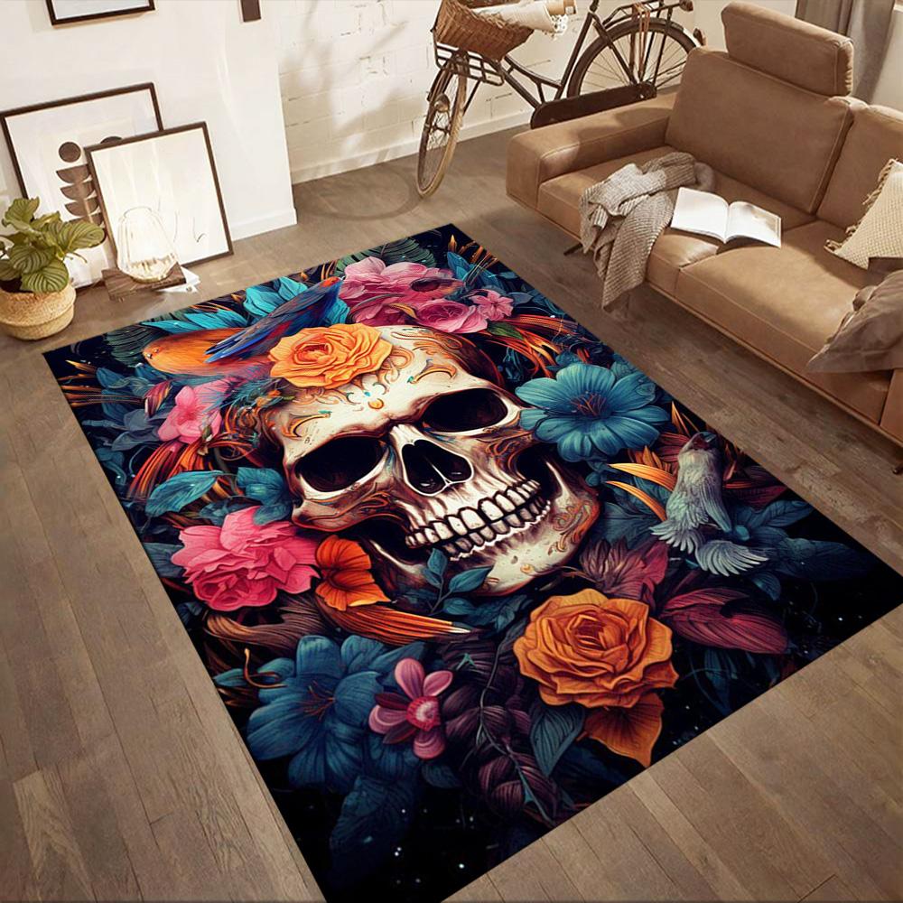 Eerie Skull In Flames Floor Mats for Living Room, Bedroom and Room Decoration Are Suitable for Gifts.