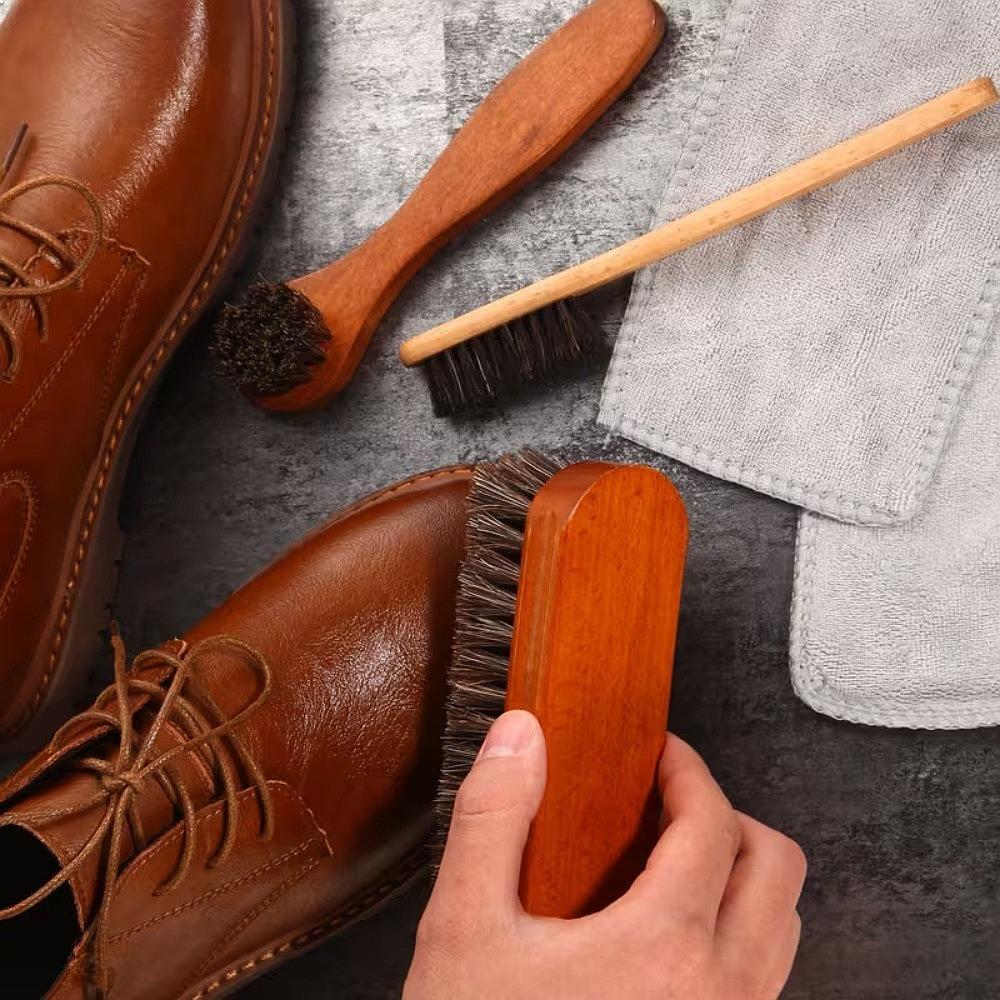 1PCS Horsehair Shoe Brush Set Polishing Applicator for Leather Boots Suede Car Interior Cleaning Horse Hair Brush