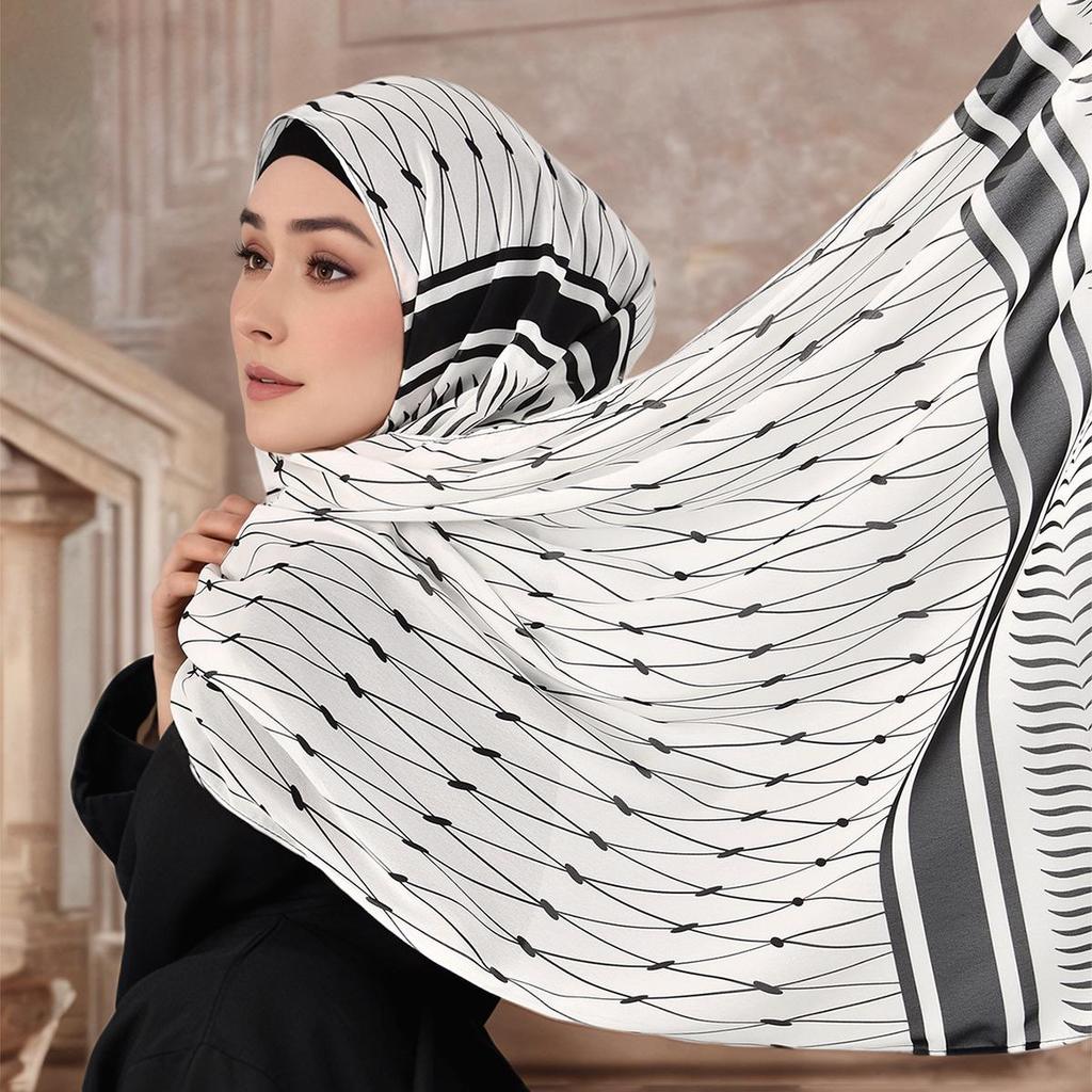 Chiffon Digital Print Versatile Scarf: Fashionable Arabian Headscarf for Muslim Women
