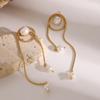 Yori Exquisite Pearl Smooth Stainless Steel Snake Chain Tassel Stud Earrings Gold Color Charm Basic Fashion Jewelry New