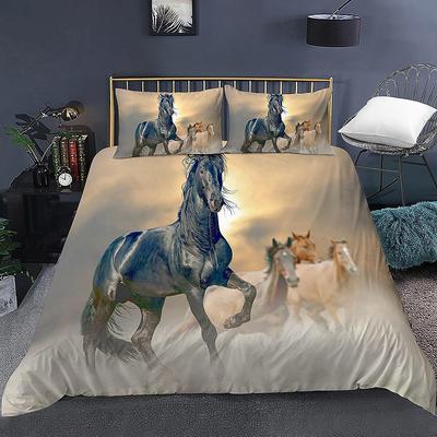 Bettbezug-Set mit 3D-Tierdruck, dominantes galoppierendes Pferde-Bettwäscheset, weiche 2/3-teilige Polyester-Bettbezüge mit Kissenbezug