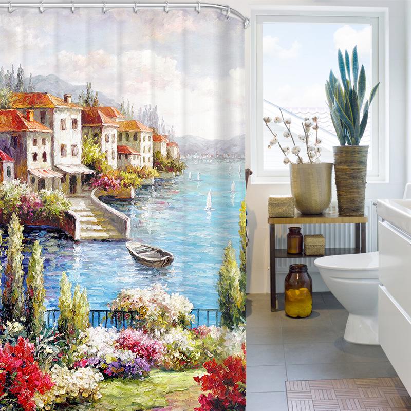 Bathroom Thickened Waterproof Curtain Mildew Proof Shower Curtain Shower Partition Curtain Shower Curtain Bathroom Curtain Free Perforation